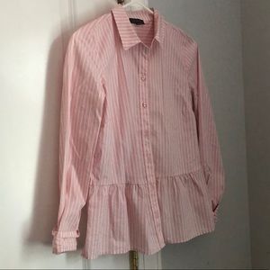 Pink And White Stripped Ruffled Polo